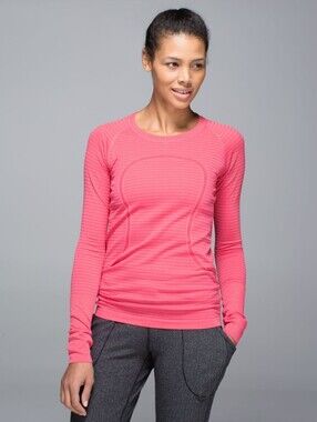 Lululemon Run: Swiftly Tech Long Sleeve Crew Size 6 Pink Color Stripes W3H00S